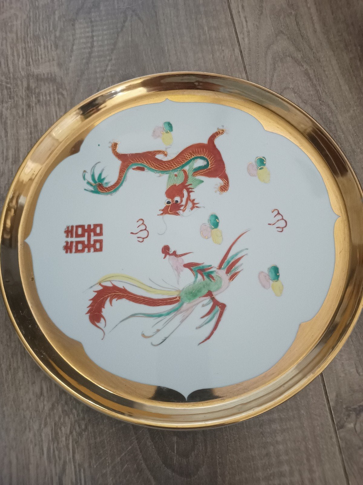 Chinees theeservies met drakenmotief en gouden rand, Ophalen of Verzenden