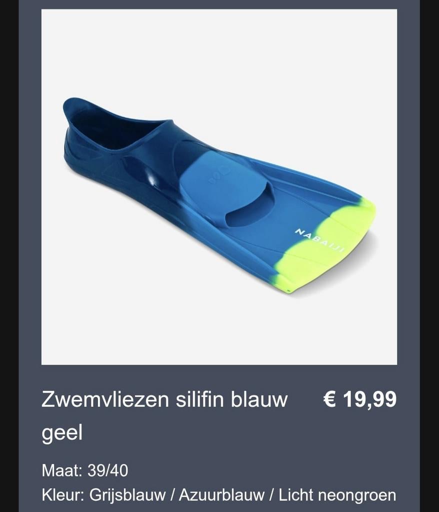 NABAJI Zwemvliezen Silifin Blauw Geel Maat 39/40, Ophalen of Verzenden, Nieuw