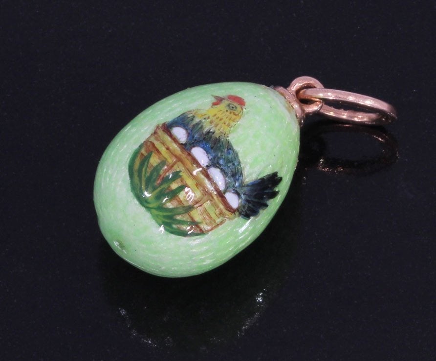 Rusland ei kip 14k gouden ketting hanger faberge emaille, Voordeelsieraden, Ophalen of Verzenden, Zo goed als nieuw, Met edelsteen