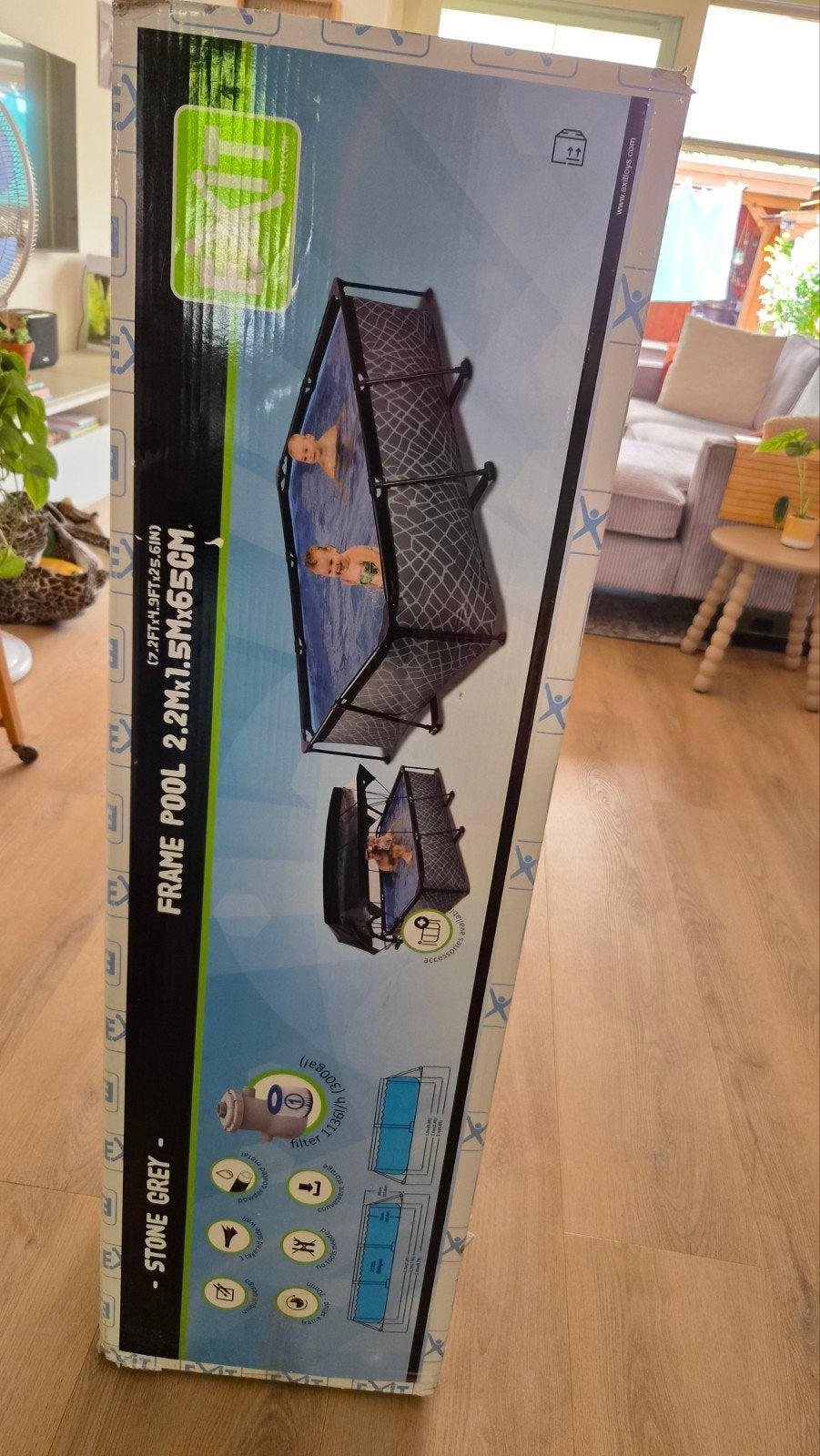EXIT Stone Frame Zwembad 2.2m x 1.5m x 65cm Stone Grey, Tuin en Terras, Zwembaden, Ophalen, Zo goed als nieuw, Opzetzwembad, 200 tot 400 cm