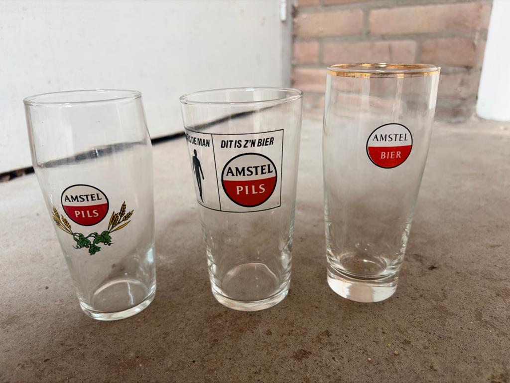 Amstel Pils glazen (3 stuks) - Jaren '60-'80, Verzamelen, Ophalen, Gebruikt, Glas of Glazen, Amstel