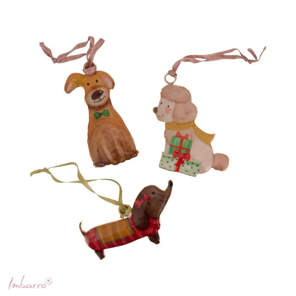 set van 3 metalen hangers hondjes cagnolini w.o. teckel, Meerkleurig, -, -, Nieuw