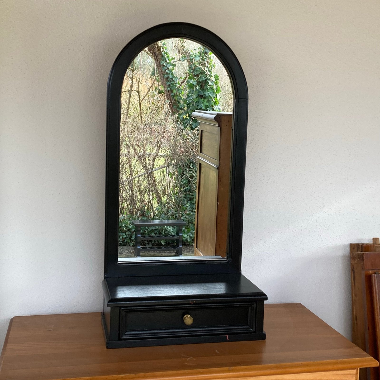 Zwart eiken make-up kastje met lade - 37x20x75 cm, Ophalen of Verzenden