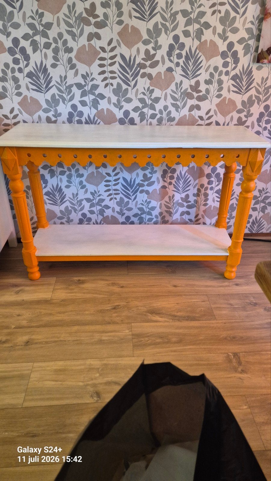 Sidetable oranje + wit, Huis en Inrichting, Tafels | Sidetables, Ophalen, Gebruikt, 100 tot 150 cm, Eikenhout