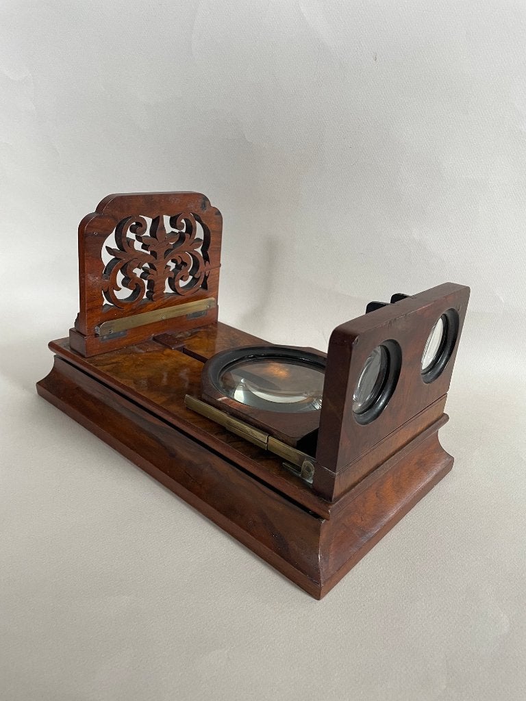 Prachtige antieke stereoscoop van notenhout omstreeks 1900, Antiek en Kunst, Ophalen of Verzenden