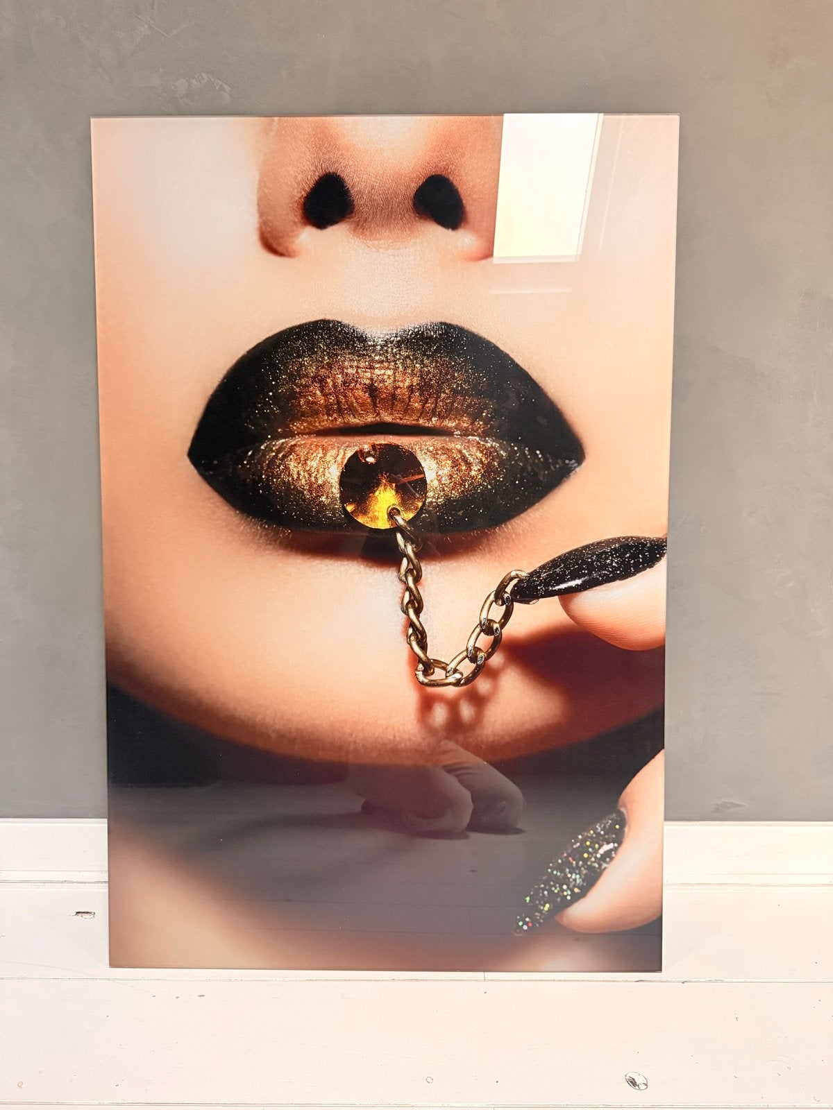 Plexiglas Kunstwerk xl: golden lips 120 cm!, Antiek en Kunst, Ophalen