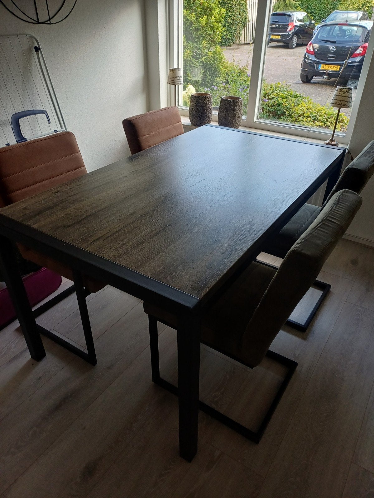 Eettafel met stoelen, Huis en Inrichting, Tafels | Eettafels, Ophalen, 50 tot 100 cm, Zo goed als nieuw, 150 tot 200 cm