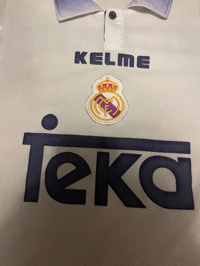 Real Madrid 1996/97 thuisshirt Mijatovic - Maat S, Wit, Ophalen of Verzenden, Voetbal, Gedragen