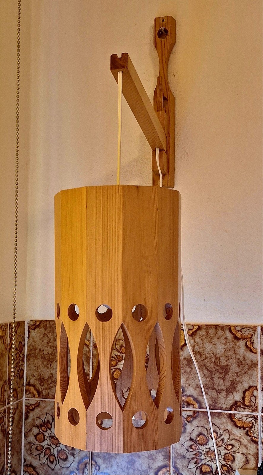 Vintage Zweedse houten wandlamp -, Ophalen of Verzenden