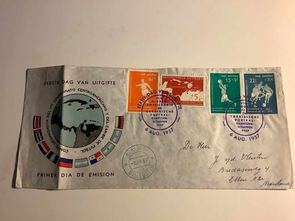 FDC Curaçao 1957 Voetbal/Volleybal, Postzegels en Munten, Postzegels | Eerstedagenveloppen, Ophalen of Verzenden