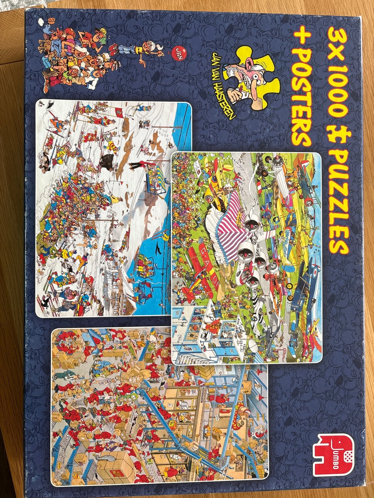 Jan van Haasteren 3x1000 stukjes puzzel + posters, Ophalen, 500 t/m 1500 stukjes, Gebruikt, Legpuzzel