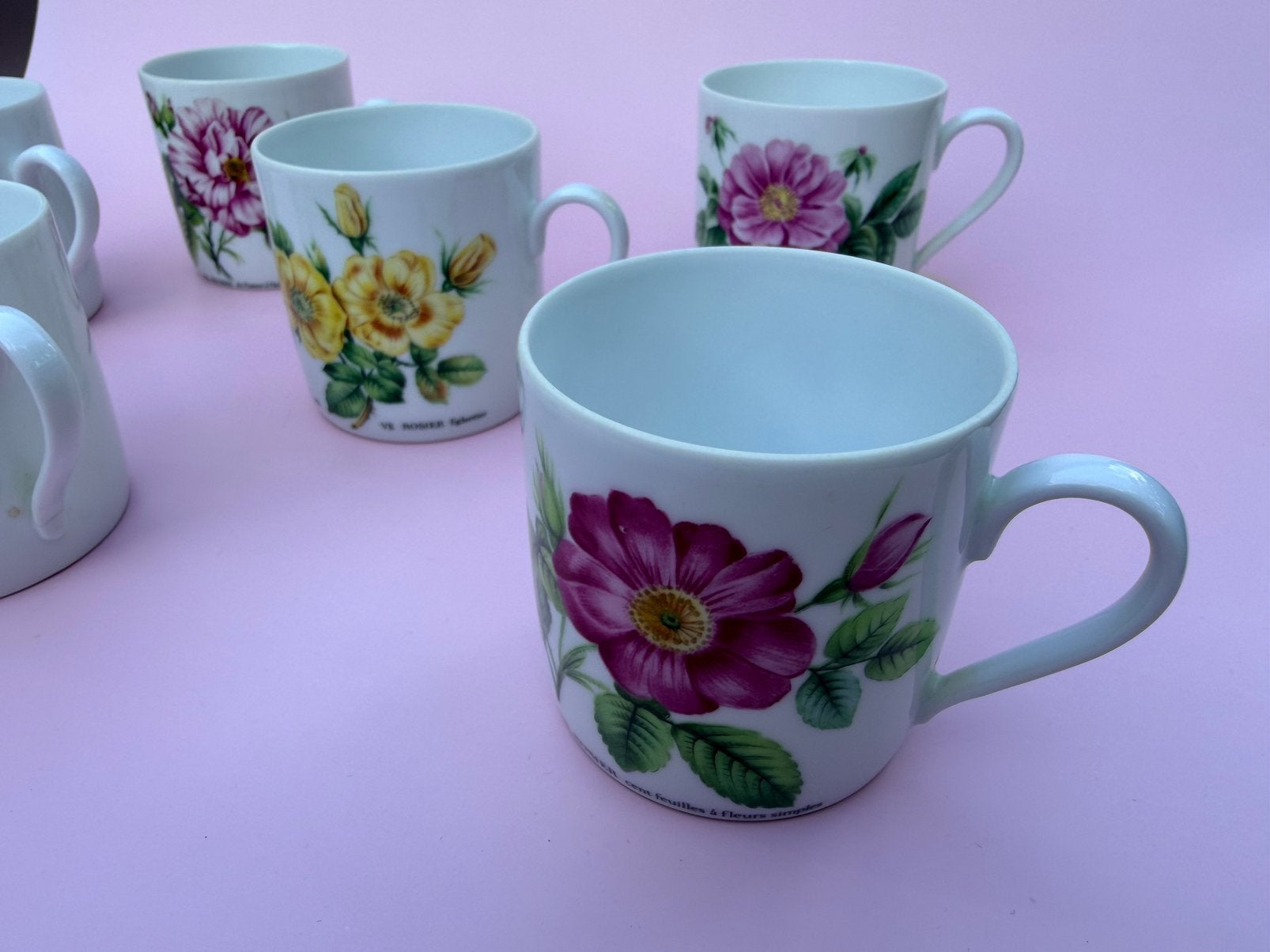 8x Hutschenreuther mokken- P.J. Redouté 'Rosier' (Botanisch), Ophalen of Verzenden, Zo goed als nieuw, Overige stijlen, Kop(pen) en/of Schotel(s)