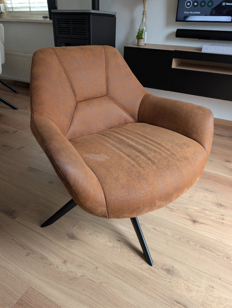Cognac fauteuil, Ophalen, Gebruikt, 75 tot 100 cm, 50 tot 75 cm