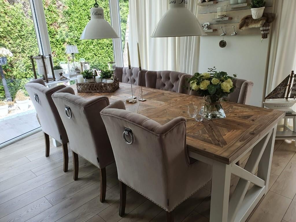 Maatwerk landelijke eettafel RM Chassigny kasteelvloer stijl, Huis en Inrichting, Tafels | Eettafels, Riviera Maison, Vier personen