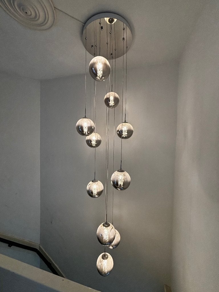 Hanglamp 10 lichtpunten, Ophalen, Gebruikt, Glas
