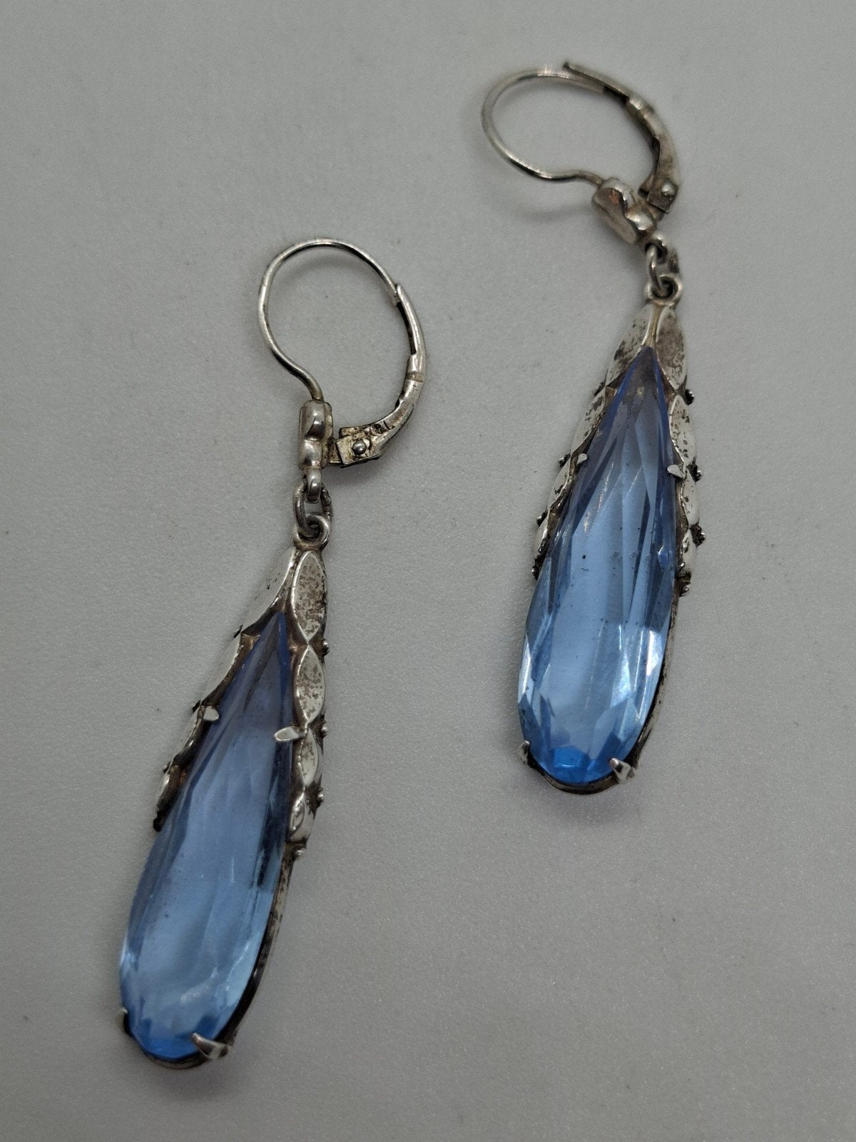 Vintage Zilveren Oorhangers 925 met Blauwe Steen (Aquamarijn, Hangers, Blauw, Ophalen of Verzenden, Met edelsteen