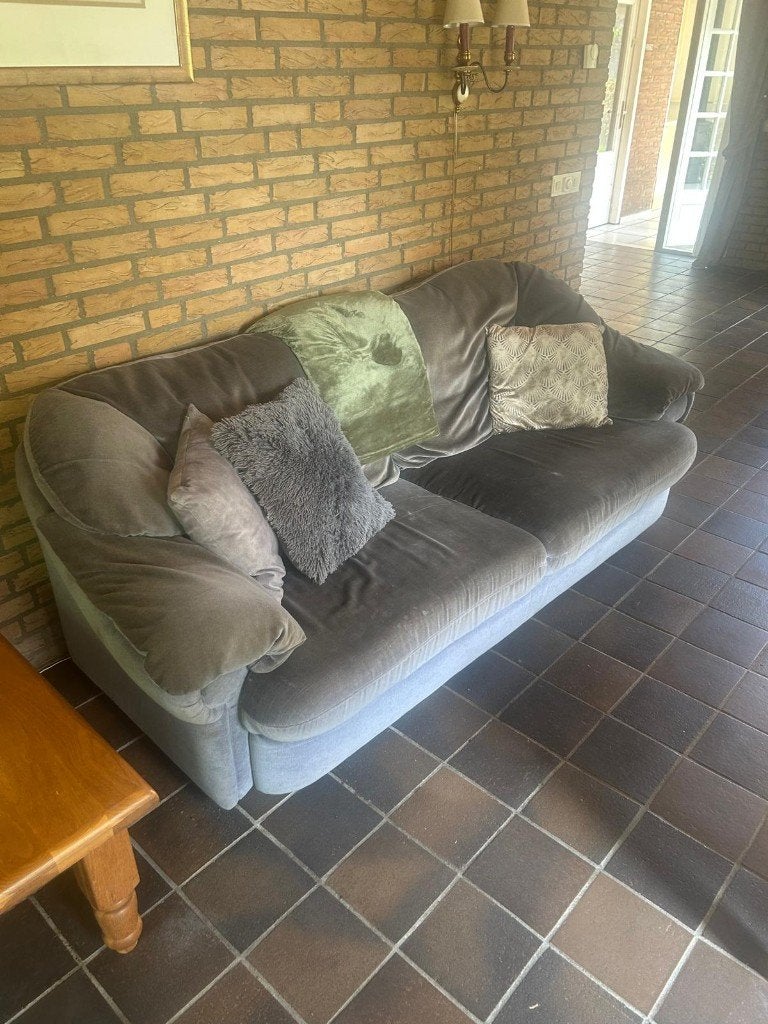 Comfortabel 2-zitsbank - Grijs/Blauw, Huis en Inrichting, Banken | Bankstellen, Ophalen, Gebruikt, Tweepersoons, 75 tot 100 cm