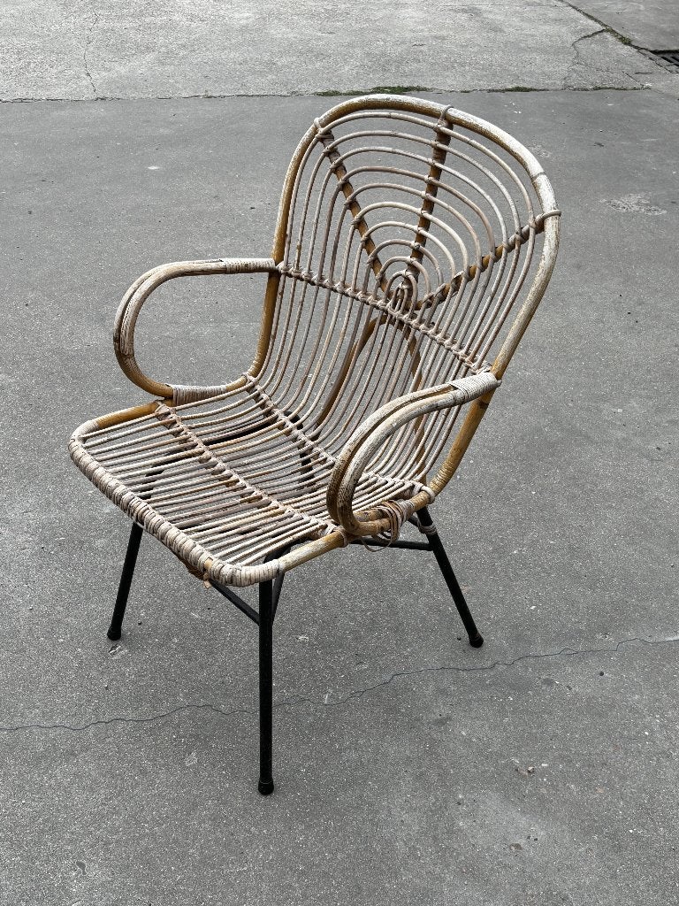 Vintage Rotan Stoel Dirk Van Sliedregt Rohe Noordwolde 1960, Huis en Inrichting, Stoelen, Ophalen, Vintage rotan, Gebruikt, Bruin