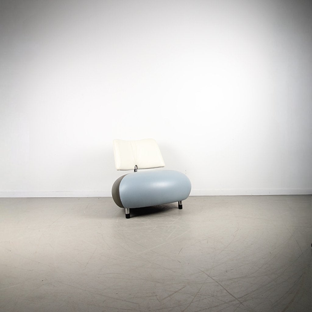 1x Leolux Pallone Fauteuil Blauw/Antraciet/Wit Leer – Chroom, Niet ingevuld, 100 tot 125 cm, Niet ingevuld, Leer