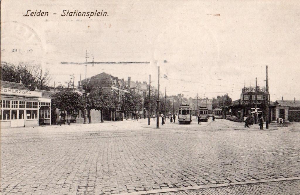 Leiden, Stationsplein met trams. 6139, Verzenden, Voor 1920, Gelopen, Zuid-Holland