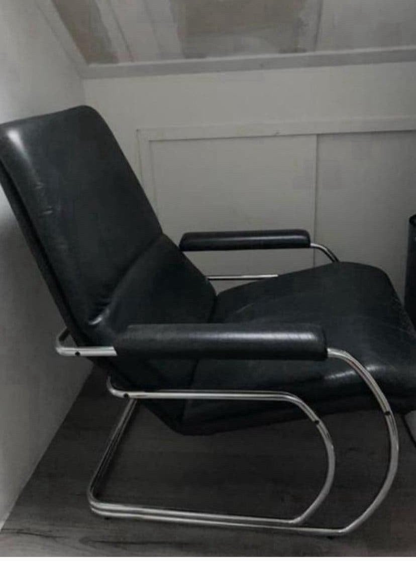 Fauteuil Jan des Bouvrie, Ophalen, Gebruikt, Zwart, Leer