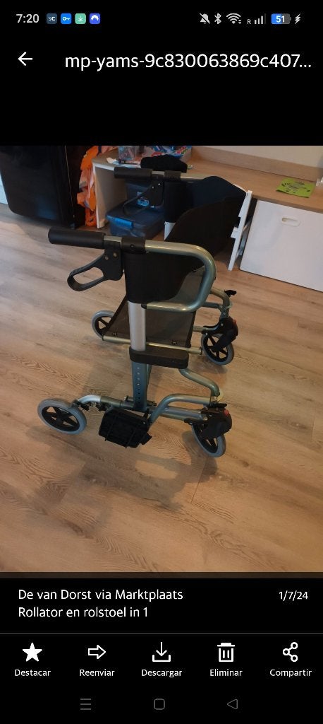 Rolstoel en Rollator in een, Ophalen, Opvouwbaar, Gebruikt