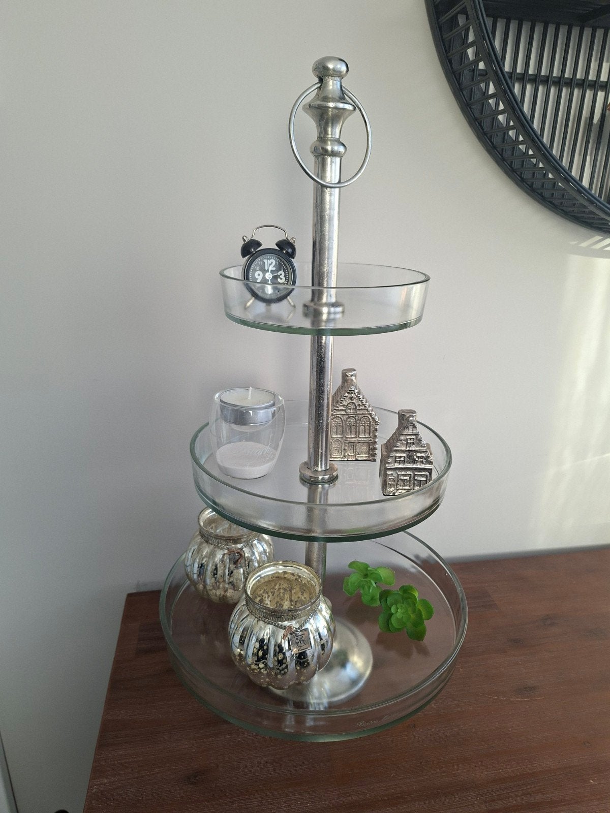 Riviera Maison Etagere 3-laags Glas/Metaal - Zilver, Ophalen of Verzenden, Zo goed als nieuw