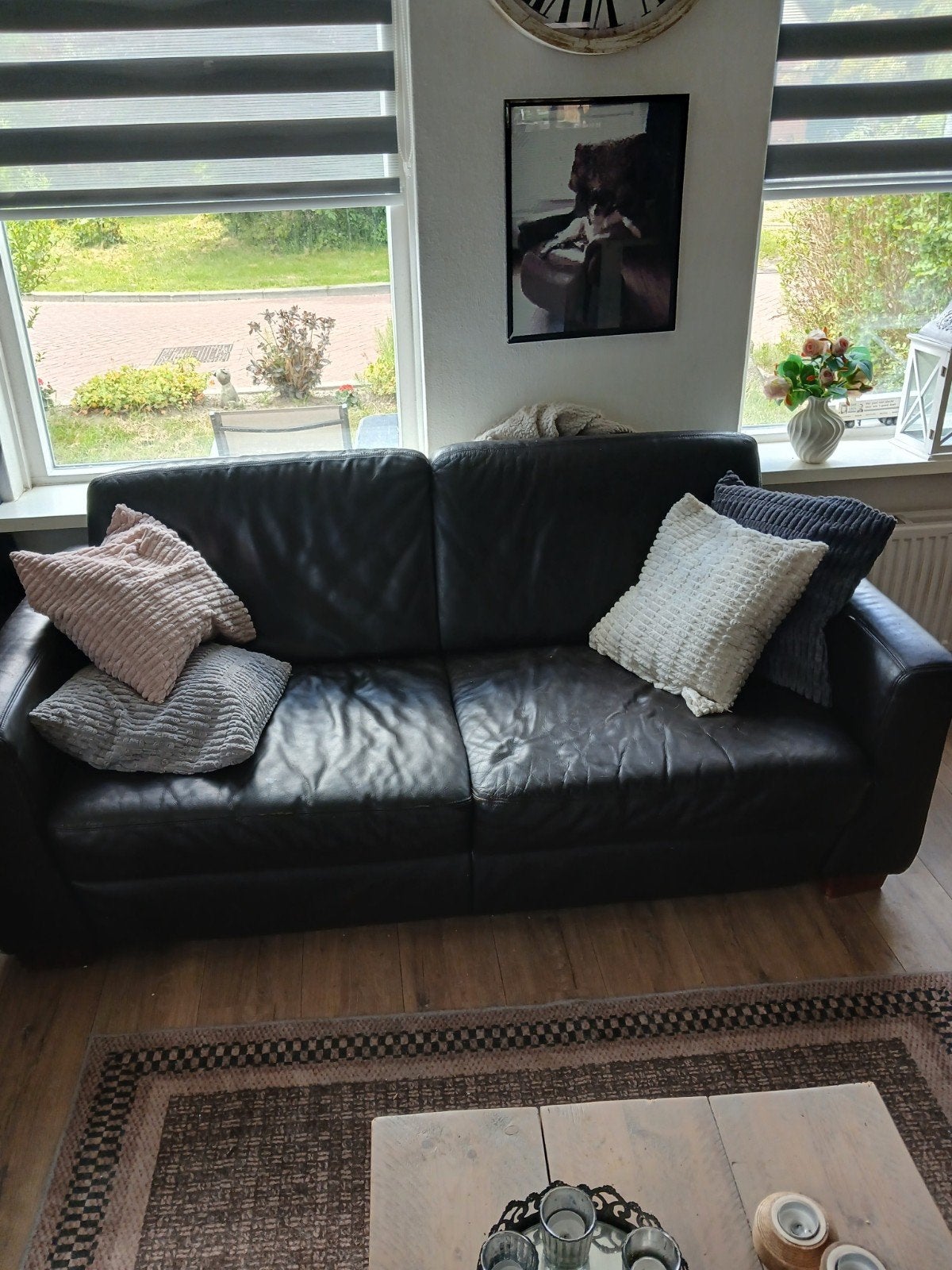 Comfortabele leren bank - 2-zits, Huis en Inrichting, Banken | Bankstellen, Ophalen, Gebruikt, 150 tot 200 cm, Tweepersoons