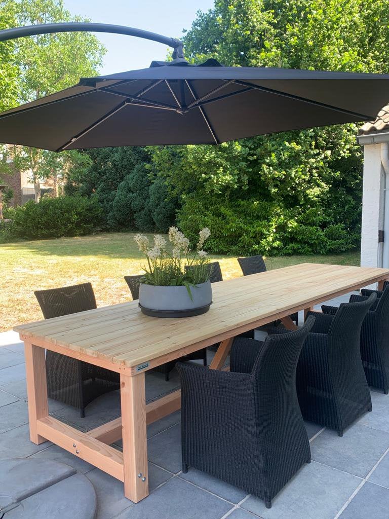 Steiger houten eettafel 9 meter, Ophalen, Gebruikt, Steigerhout, Eettafel