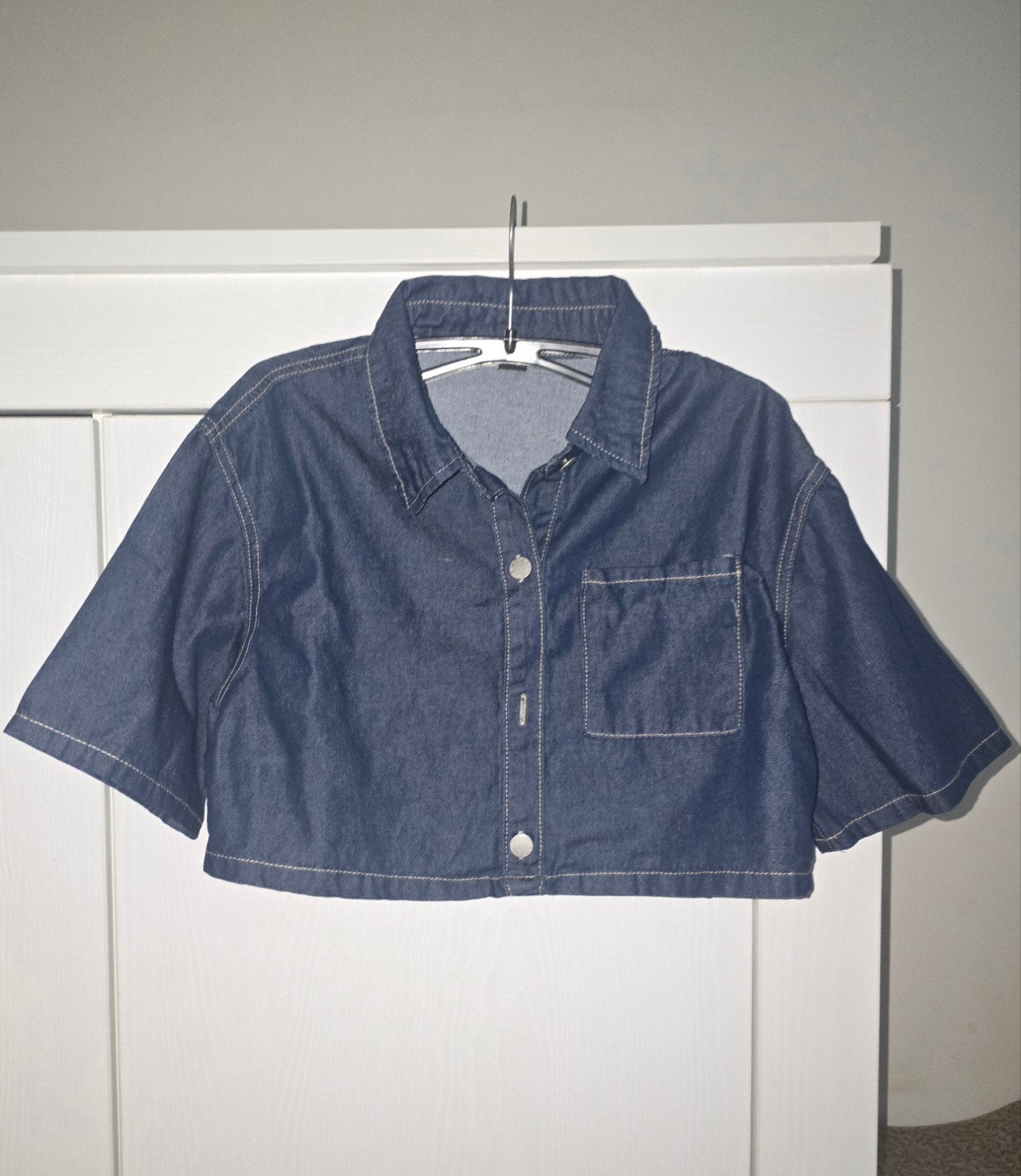 Cropped denim blouse, Ophalen, Nieuw, Blauw