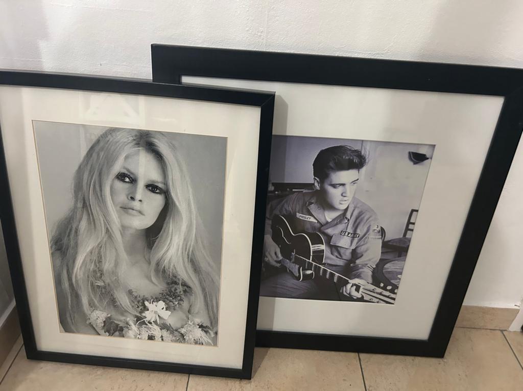Posters van brigit bardo marlijn monro elvis zwarte lijsten, Ophalen, Hout