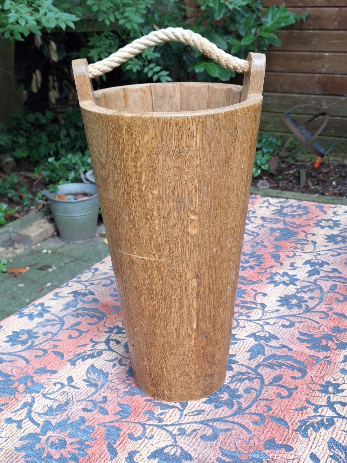 Eikenhouten paraplubak / houten emmer met touw, Huis en Inrichting, Hout, Gebruikt, Ophalen of Verzenden, Landelijk