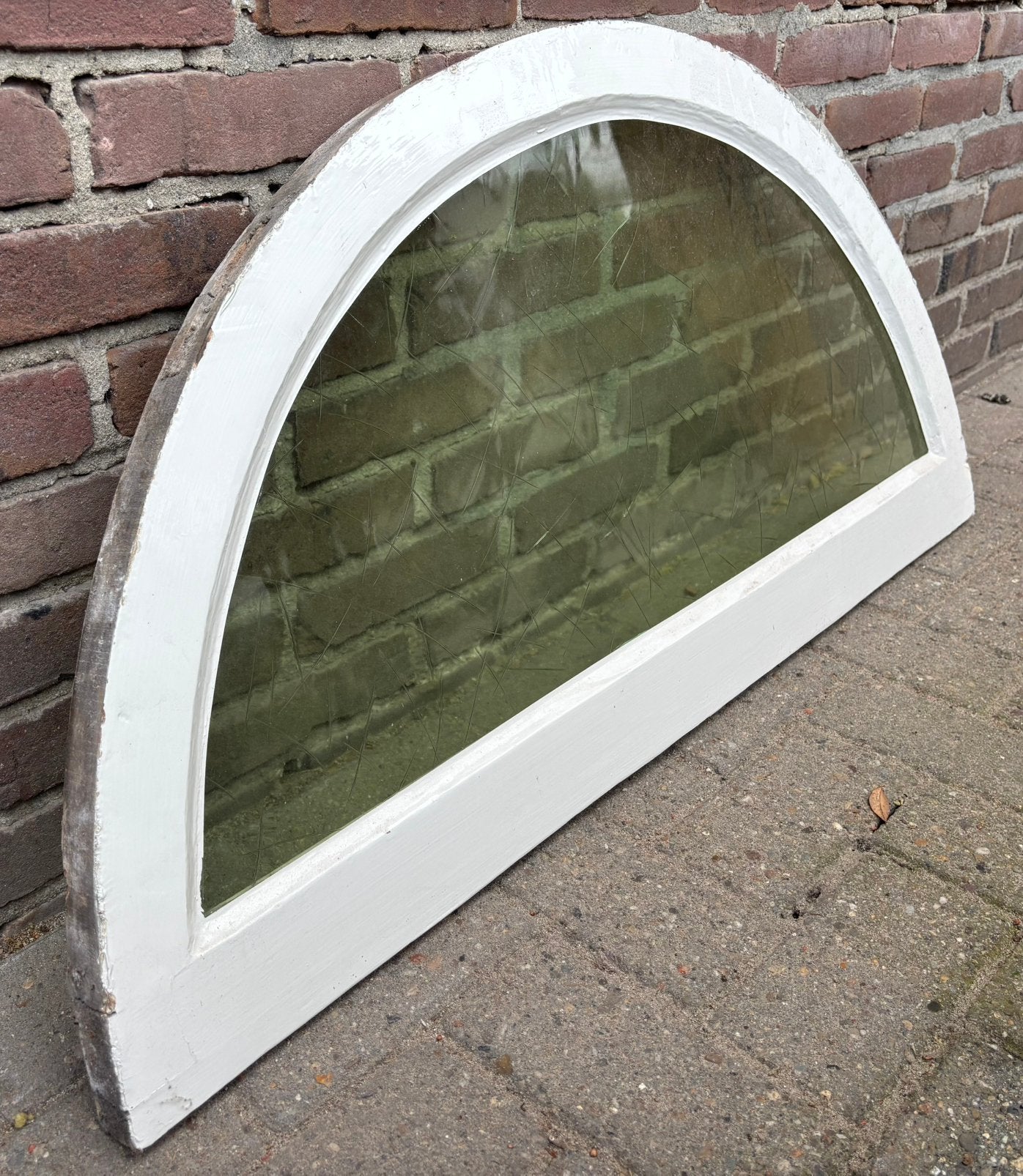 Hardhout halfrond boograam met ornament glas, Doe-het-zelf en Verbouw, Glas en Ramen, Ophalen, Gevelraam of Ruit, Minder dan 80 cm