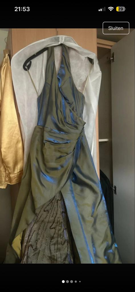 Groene galajurk met blauwe schijn, maat 40, Maat 38/40 (M), Galajurk, Ophalen of Verzenden, Gedragen