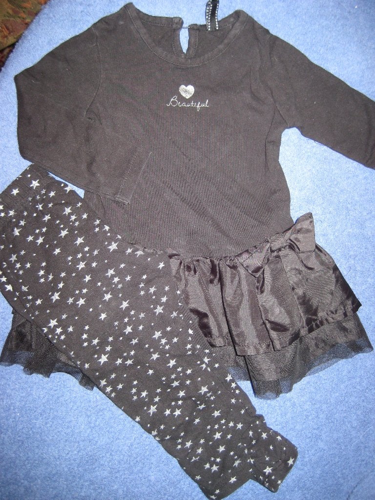 Zwart jurkje met leggins, 74, Ophalen of Verzenden, Zo goed als nieuw, Meisje, Jurkje of Rokje