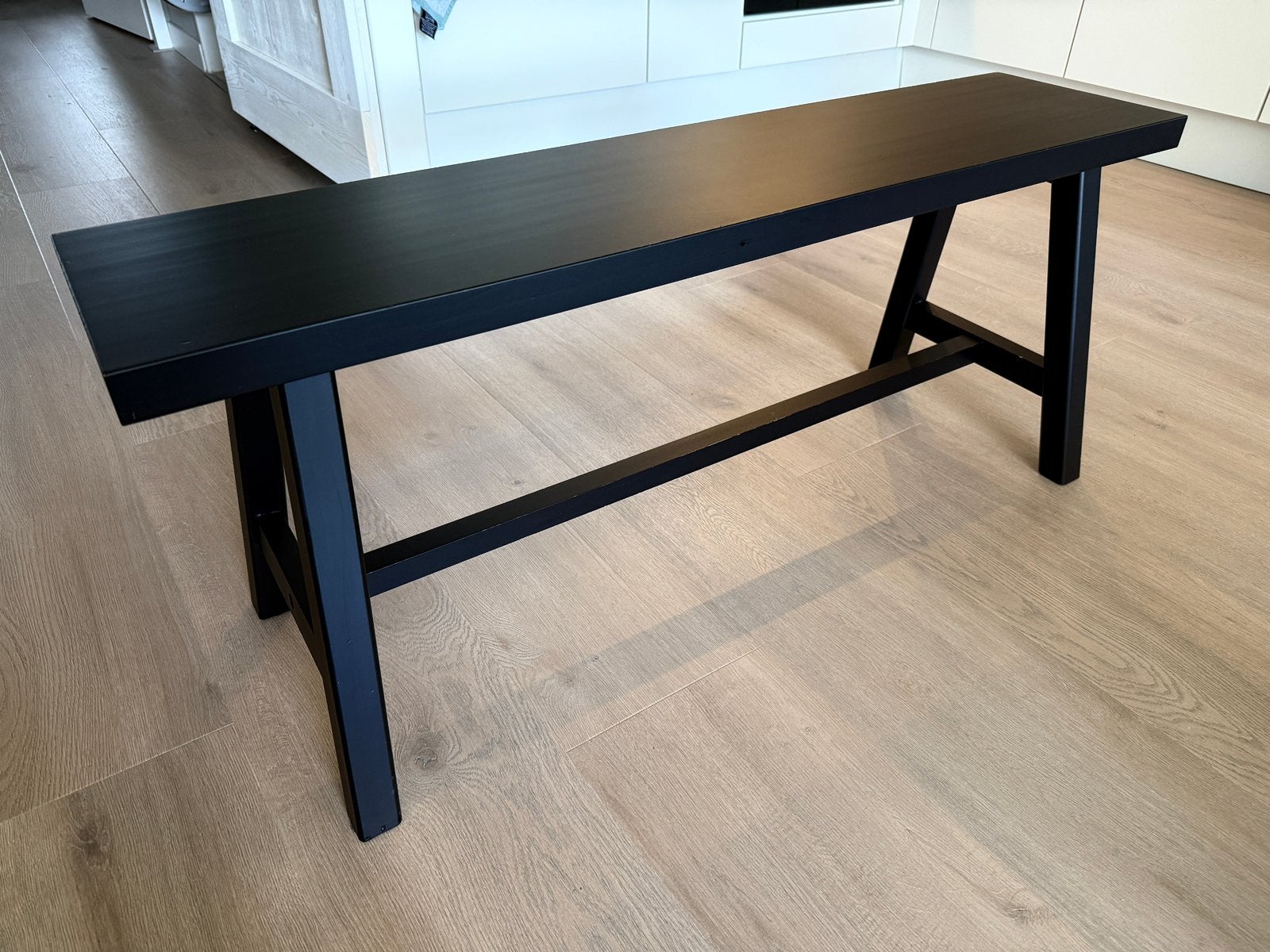Zwart houten bankje WOOOD, Ophalen, Gebruikt, Hout