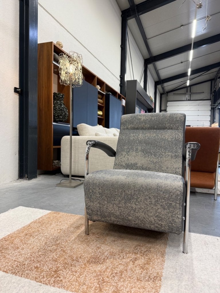 Als nieuw Leolux Scylla Fauteuil hoog Grijs design stoel