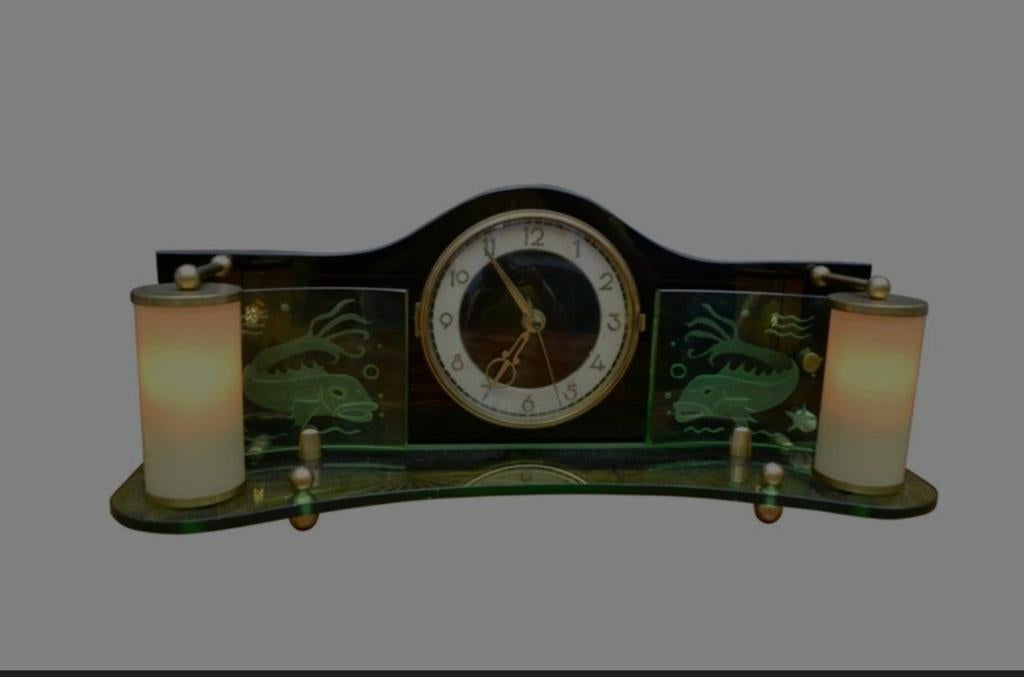 Jacob Palmtag Art Deco Tafelklok met Verlichting Jaren '50, Ophalen of Verzenden