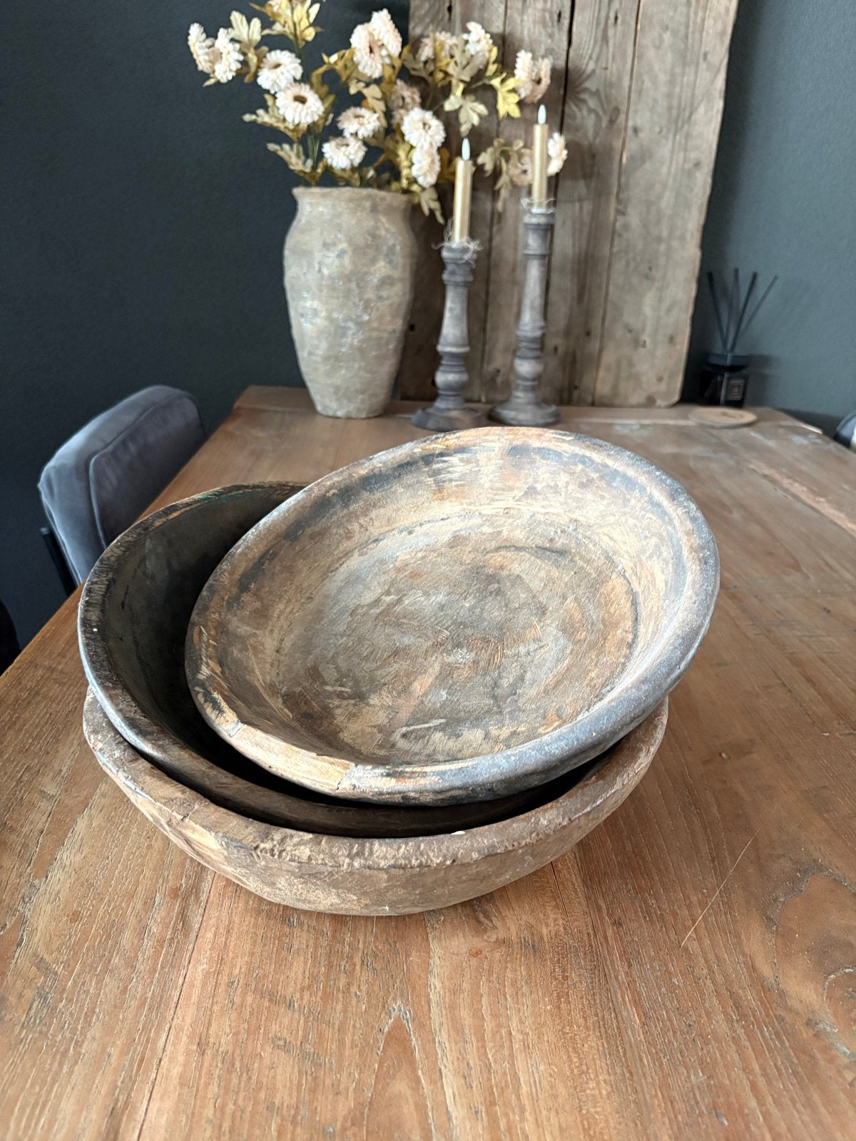 Set van 3 Oude Sobere Houten Schalen - ca. 30cm doorsnee, Ophalen of Verzenden