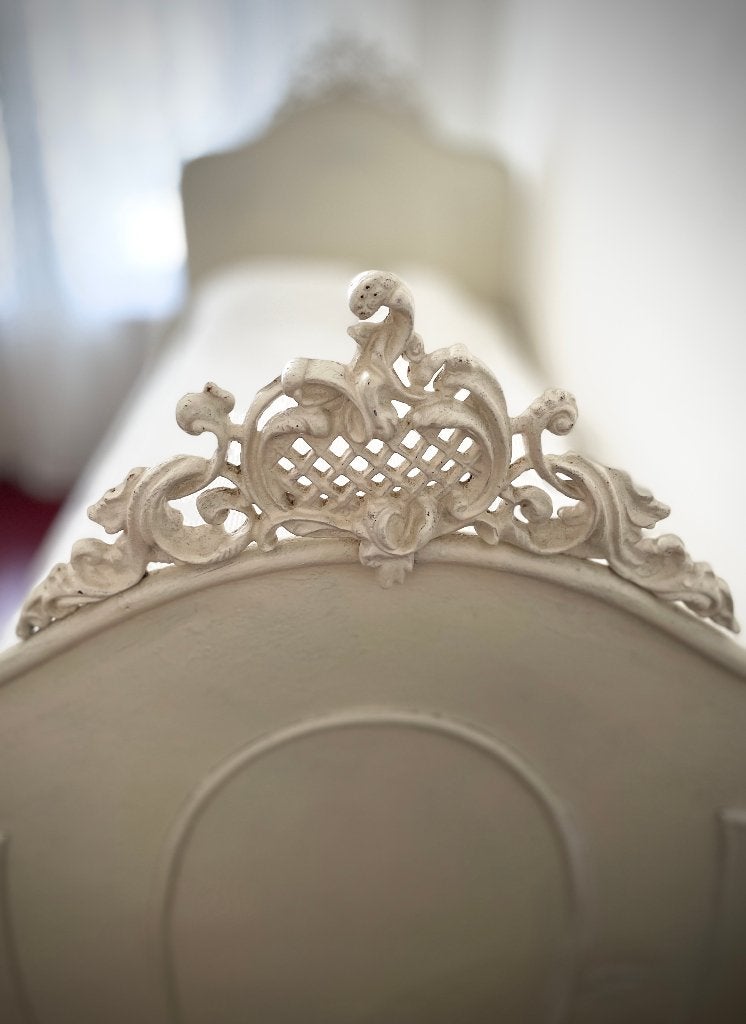 1 persoons Frans metalen/gietijzer bed met ornamenten, Ophalen, Gebruikt, 90 cm, Eenpersoons