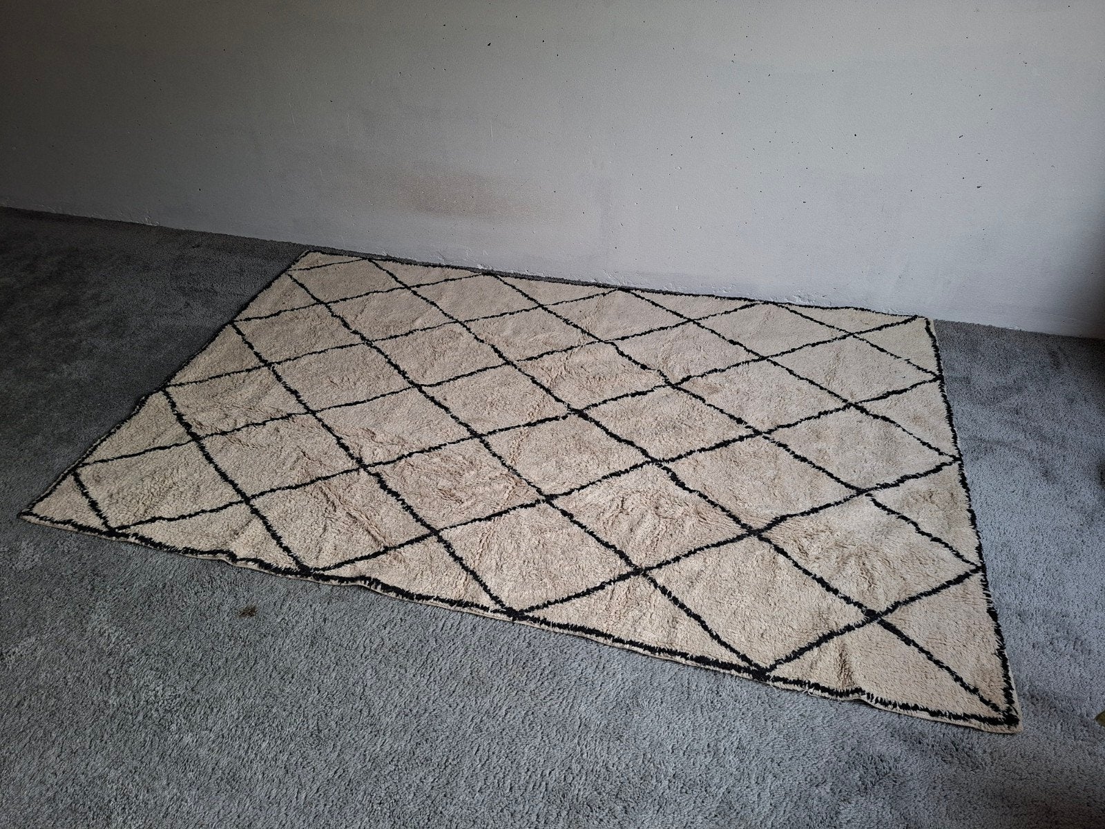 Vloerkleed met ruitpatroon (185x120 cm), 100 tot 150 cm, Crème, Ophalen of Verzenden, Zo goed als nieuw