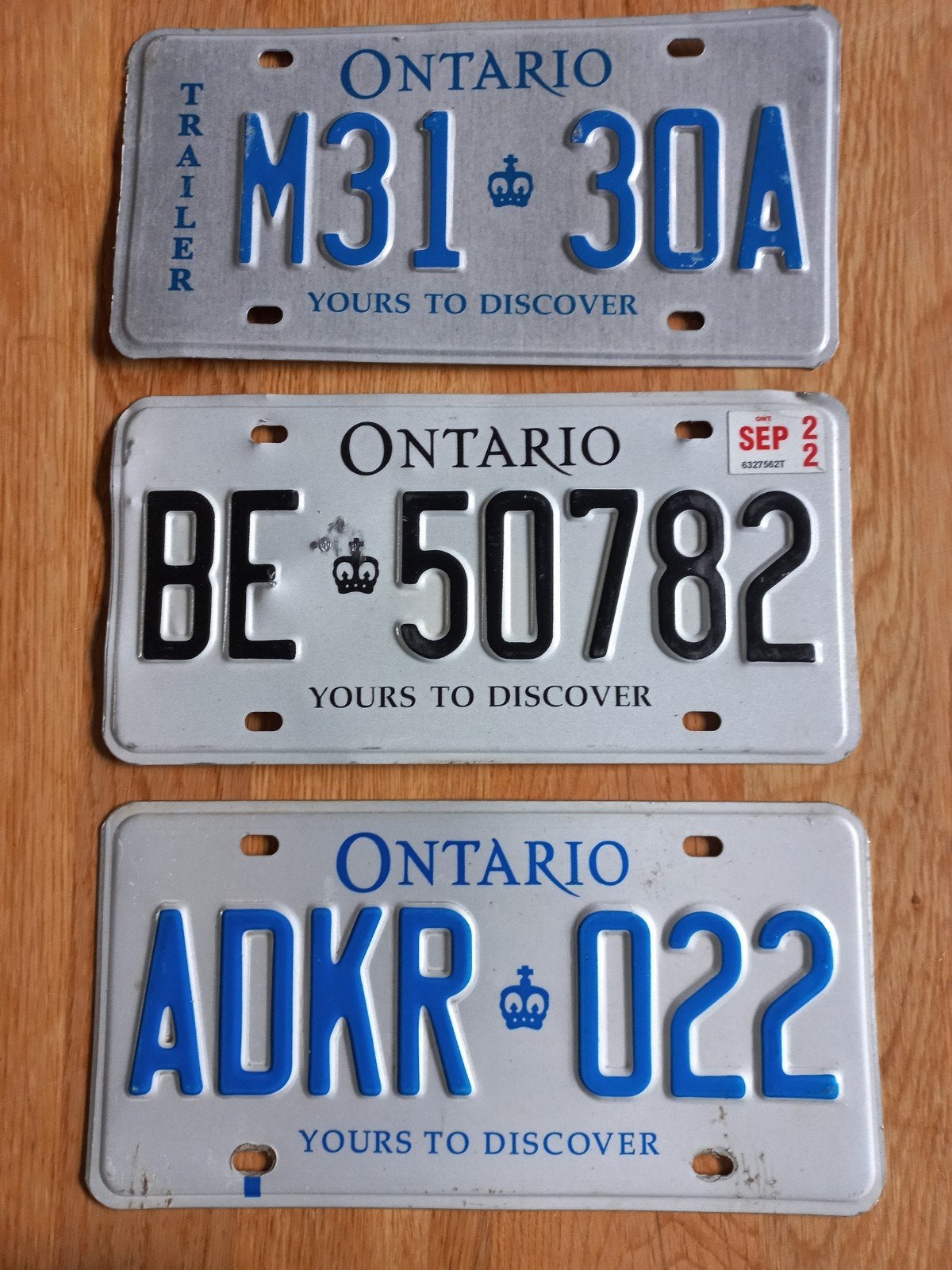 Set van 3 Canadese kentekenplaten uit Ontario, Ophalen of Verzenden