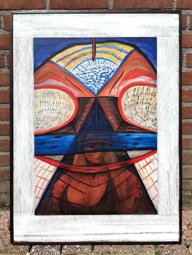 Schilderij van kunstenaar Eric Stas. afm.79,8 cm. x 58,4 cm., Ophalen of Verzenden