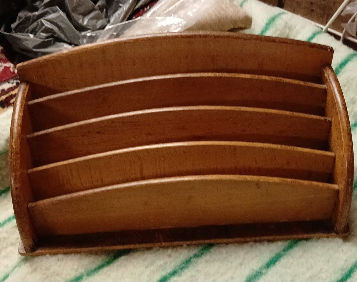Antiek houten brievenbakje - Vintage bureau-organizer, Ophalen of Verzenden