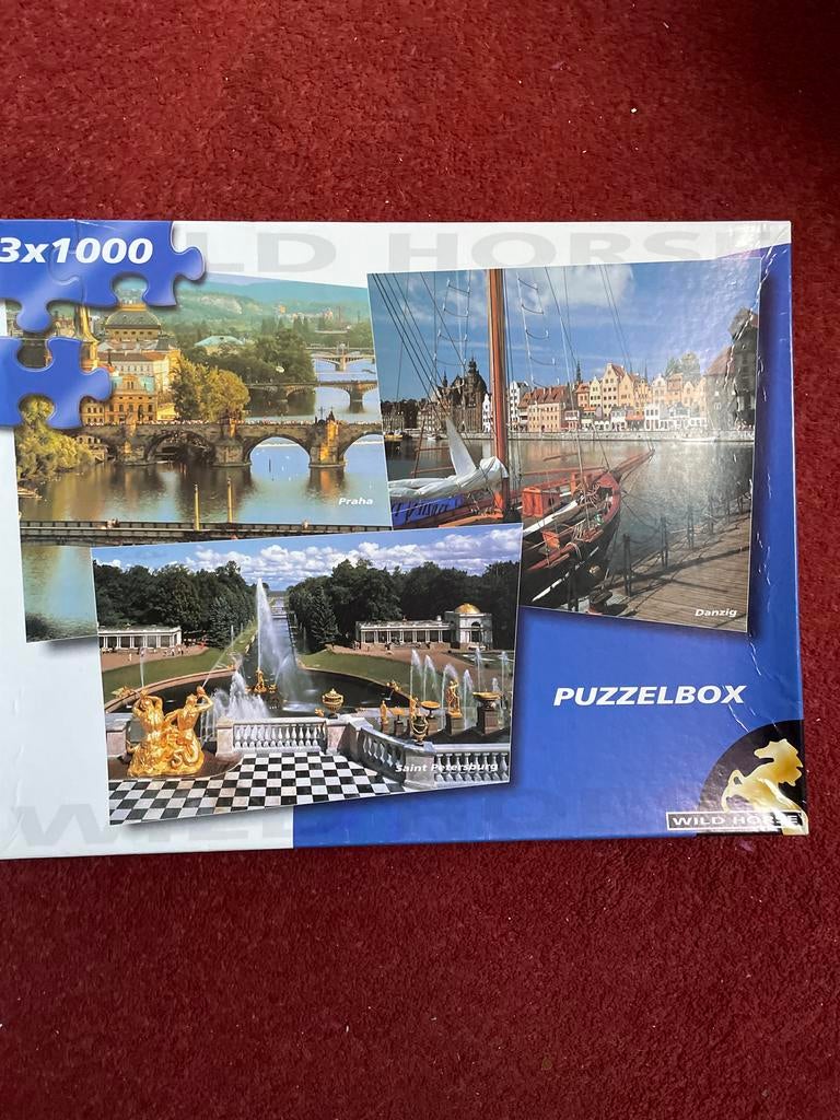 Wild Horse Puzzelbox 3x1000 stukjes - Praag, Danzig, St. Pet, Ophalen of Verzenden, 500 t/m 1500 stukjes, Gebruikt, Legpuzzel