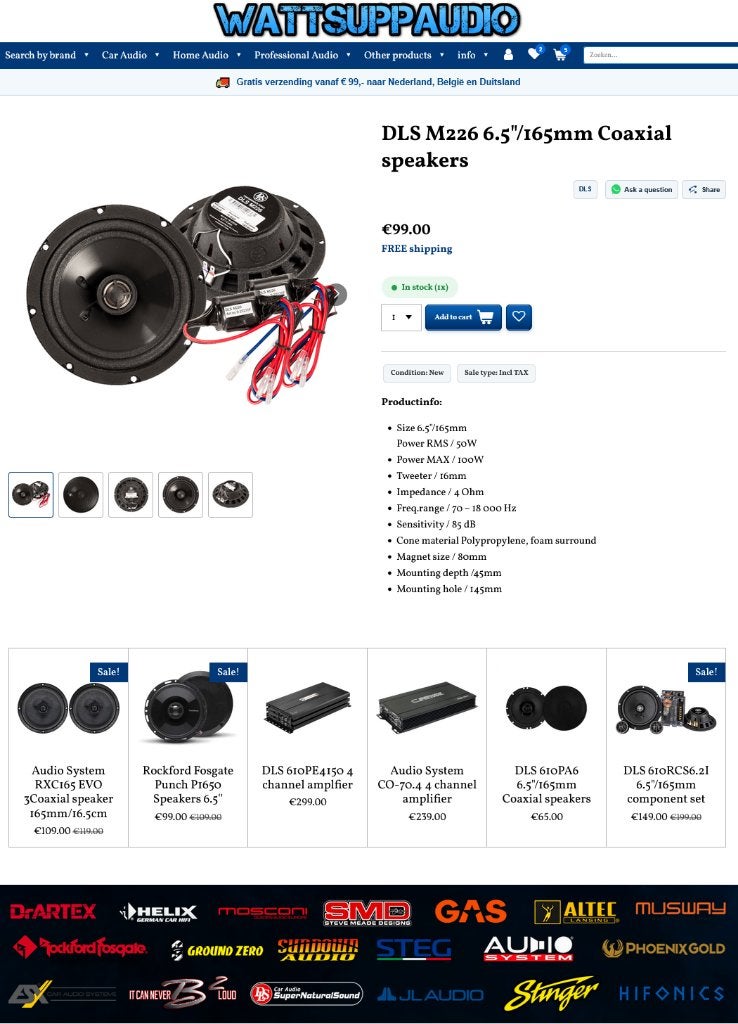 DLS M226 6.5"/165mm Coaxial speakers / Auto Speakers, ., Nieuw, Ophalen of Verzenden, .
