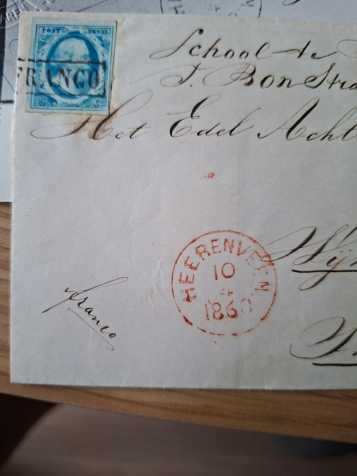 Nederland 1852 Willem III 5ct donker tot lichtblauw op brief, Verzenden, Beschreven, Nederland