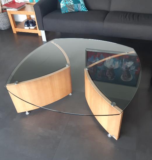Glazen salontafel Leolux, Ophalen, 100 tot 150 cm, Glas, Vierkant