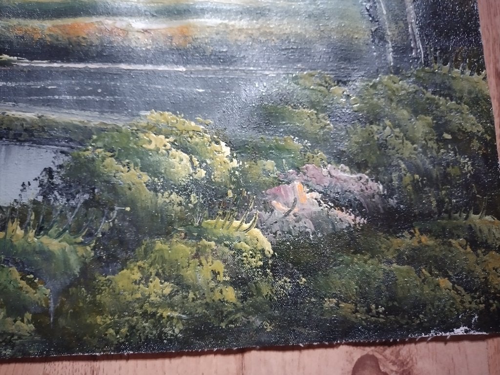 Indonesie Landschap origineel schilderij op canvas, Antiek en Kunst, Ophalen of Verzenden, Landschap, Doek