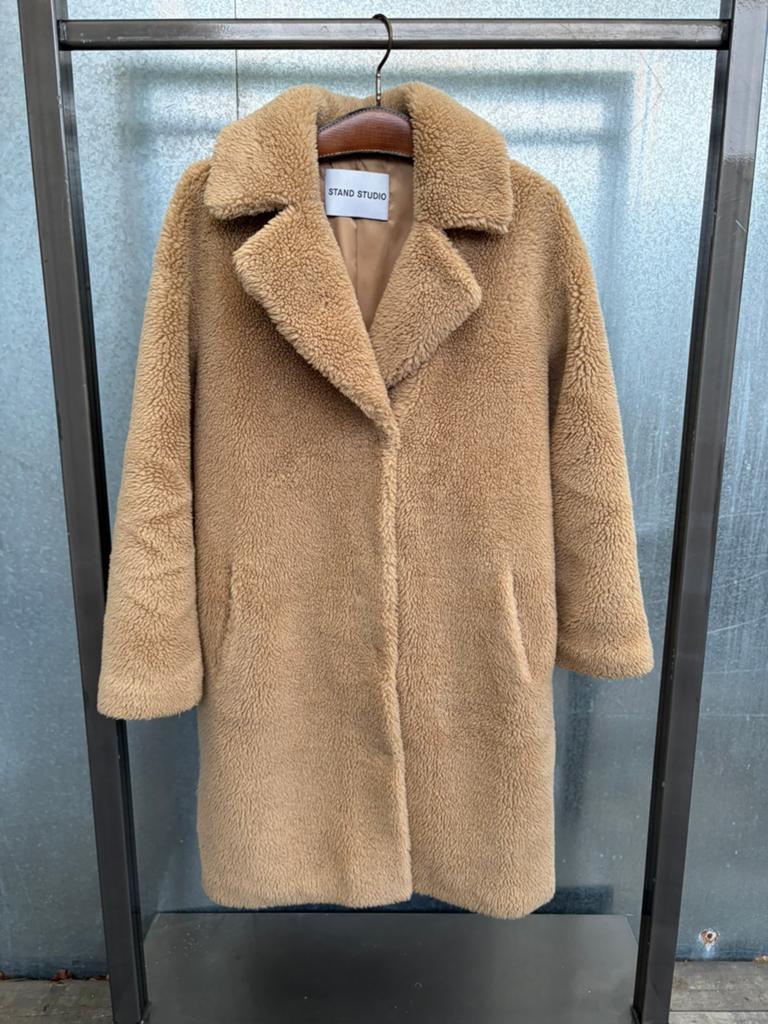 Stand studio coat faux fur teddy S/M, Ophalen of Verzenden, Zo goed als nieuw, Beige